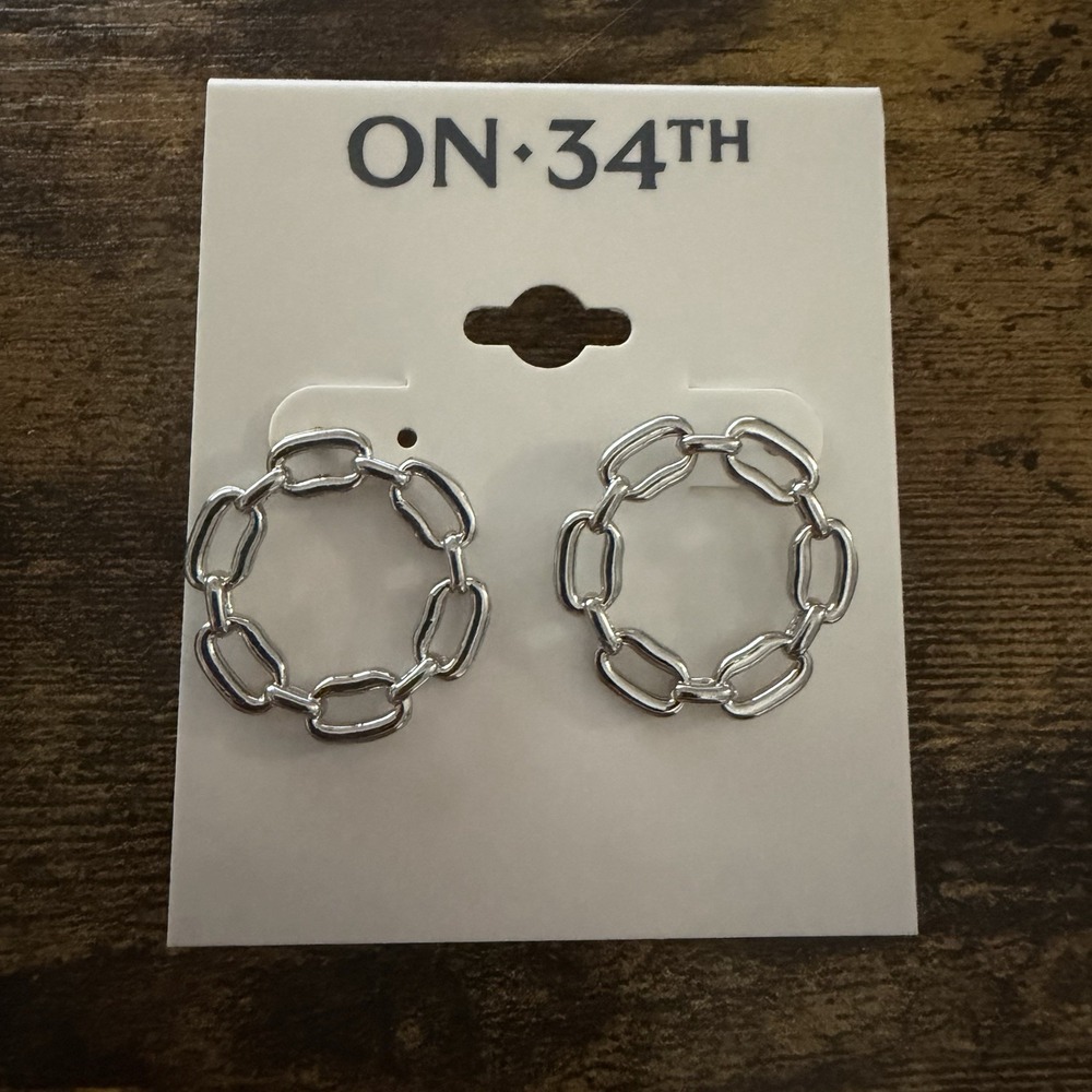 On 34th Silver -Tone Circle Chain link Earrings